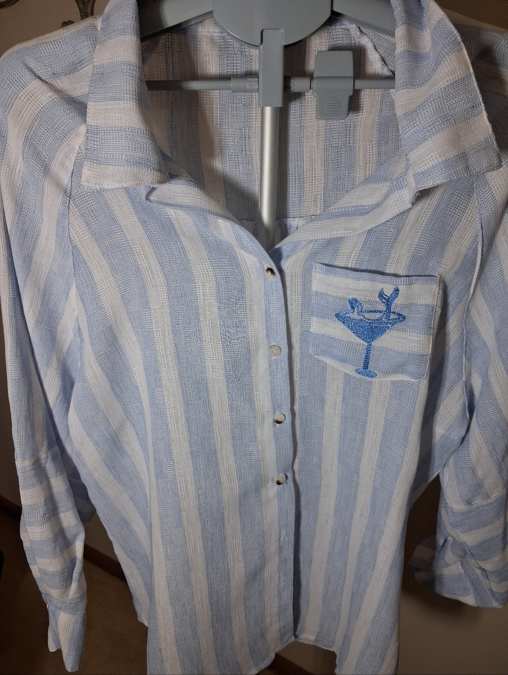 Blue & White Striped Button Down Shirt Top